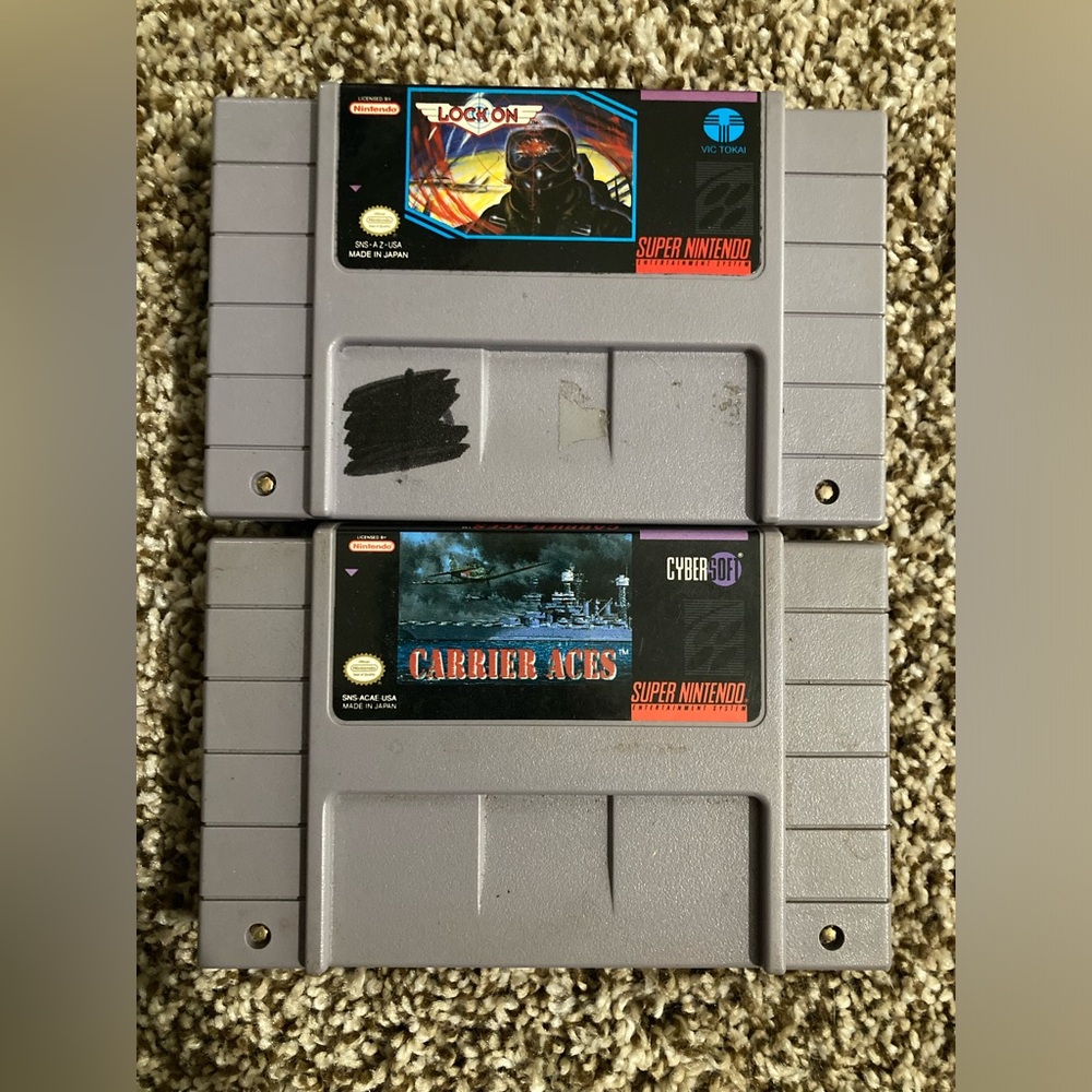 Lock On & Carrier Aces Super Nintendo Video Game Cartridges